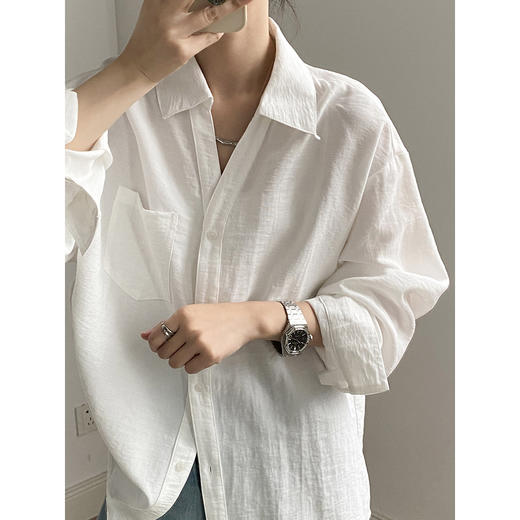 【专柜品牌品质】亚麻天丝棉V领衬衫 春夏季简约休闲长袖宽松上衣82209 商品图0