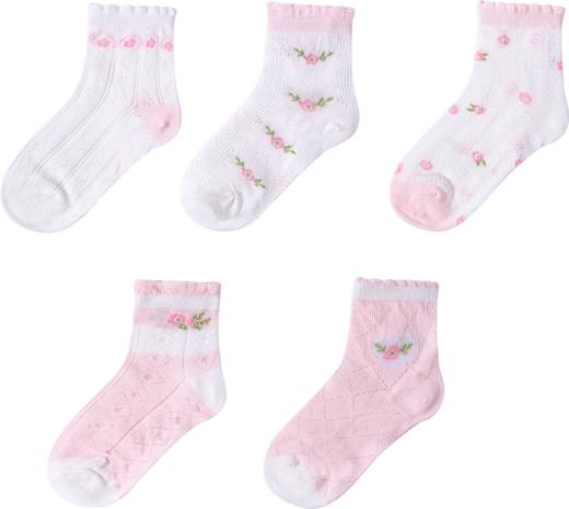 贝贝怡【5双装花朵网眼袜】25春夏新款女童中筒袜儿童透气休闲袜童袜ZB2EP004 商品图8