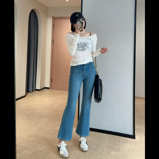竹竿腿时髦显瘦高腰九分微喇牛仔裤弹力修身喇叭裤2025春款！ 商品图3