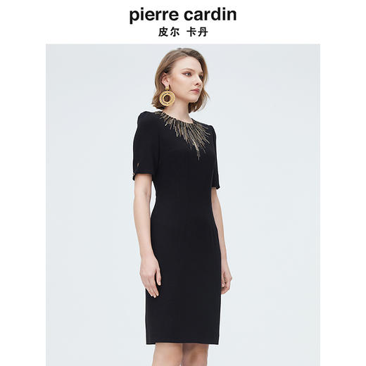 皮尔卡丹女装夏季时尚轻奢收腰礼服小黑裙P4222D4102B0 商品图1