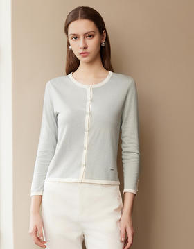 【撞色针织开衫】25年春夏新品女士棉质圆领针织开衫小外套