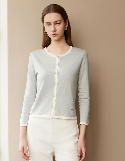 【撞色针织开衫】25年春夏新品女士棉质圆领针织开衫小外套 商品图0