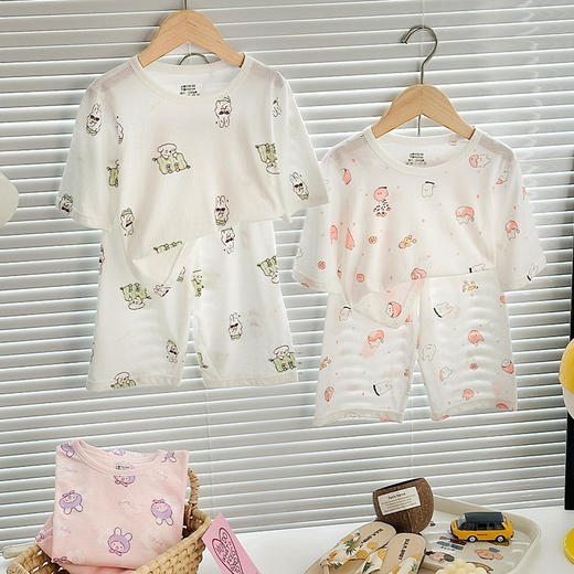 【A类品质，买一送一】夏季新款儿童提花纯棉七分网眼家居服透气舒爽中大童家居服100% 商品图4