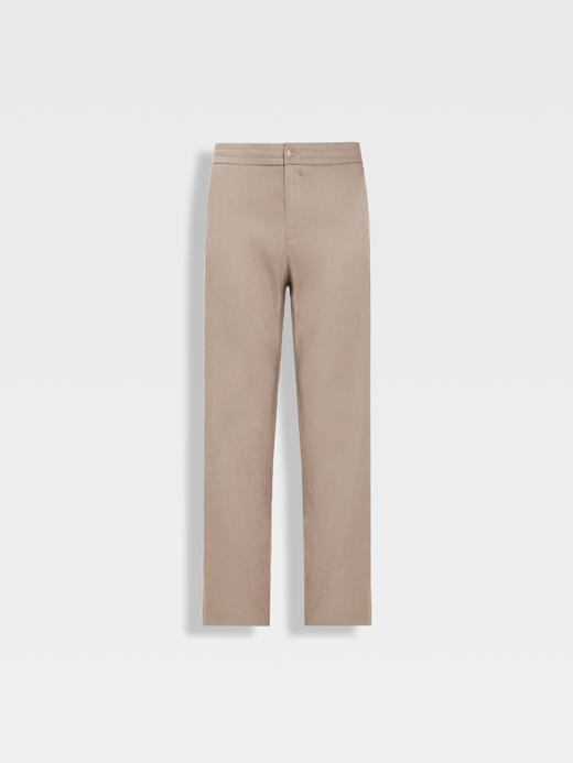 callisto燕麦卡其色亚麻混纺休闲裤 商品图0