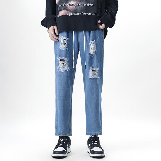 【DDJ】大依优型大码松紧腰潮款直筒牛仔裤九分裤男舒适休闲简约百搭加肥加大男装 商品图2