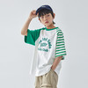 蓝汽水2025夏季新款亲子男童条纹拼接短袖复古时髦全棉T恤 商品缩略图3