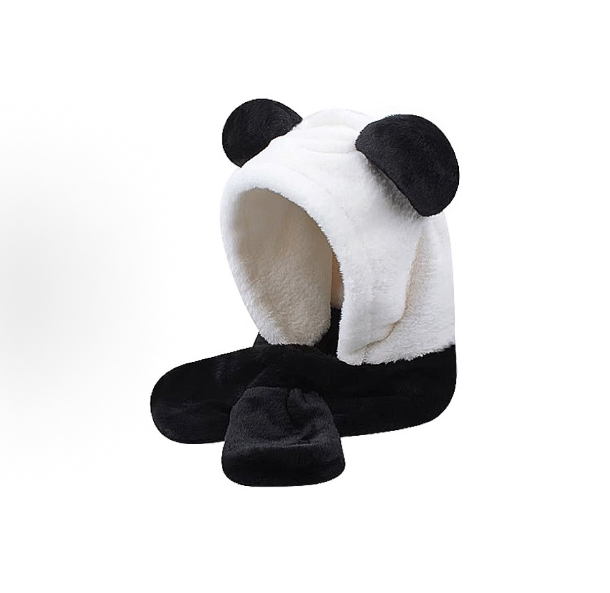 乐凯奇 LECAGE 毛绒护耳套装户外保暖防风头套可爱熊猫 抓绒面料 帽子 男女同款情侣款