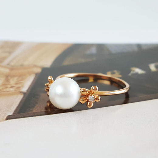 【天然正品】AU750玫瑰金镶钻镶天然约8.0MM珍珠戒指20号（戒圈可改）女士现售价：1480特价！230325TJ77 商品图3