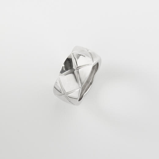 ROMI STUDIO钛钢玻璃戒指 钛钢戒指 “法式小众”百搭气质菱格纹光面戒指 S3588 商品图2