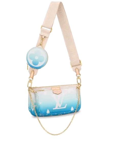 LOUIS VUITTON Summer 百搭便携老花链条 涂层帆布拼牛皮饰边 五合一麻将包手提单肩斜挎包女款渐变扎染蓝色 商品图0