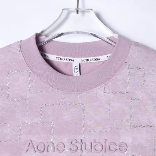 T3000夏季高级感新款扎染不规则格子短袖T恤立体字母情侣百搭简约上衣 商品图2