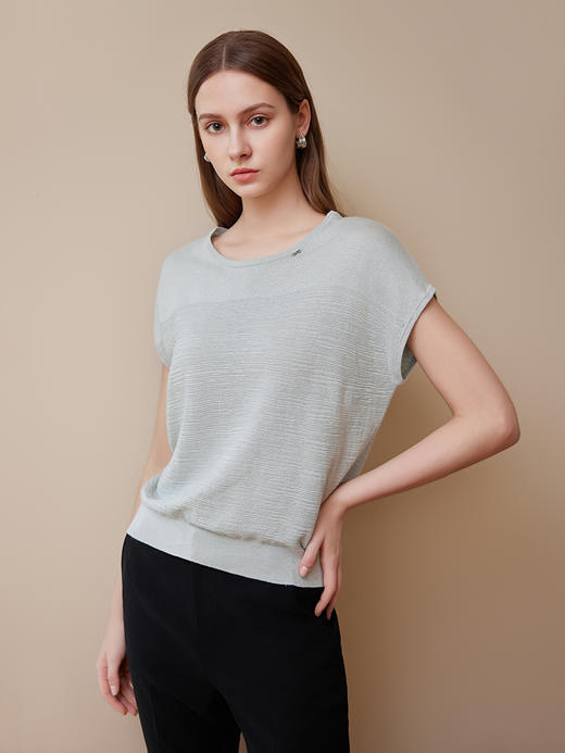 【圆领短袖针织套衫】25年春夏新品女士棉质薄款套衫纯色百搭上衣 商品图2