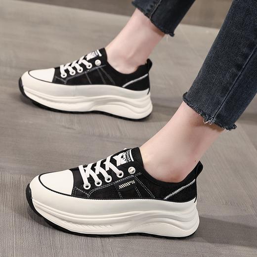 拼色圆头浅口拼接网纱绑带厚底平底真皮休闲鞋 商品图1