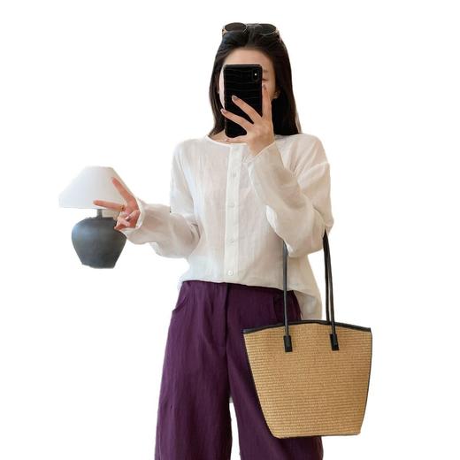 清茶小衫！2025夏日轻氧感苎麻贝壳扣圆领衬衫宽松轻薄衬衣女款！ 商品图4