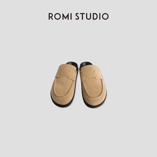 ROMI STUDIO复古方头厚底软底磨砂勃肯半拖鞋透气休闲鞋 S3314 商品图0