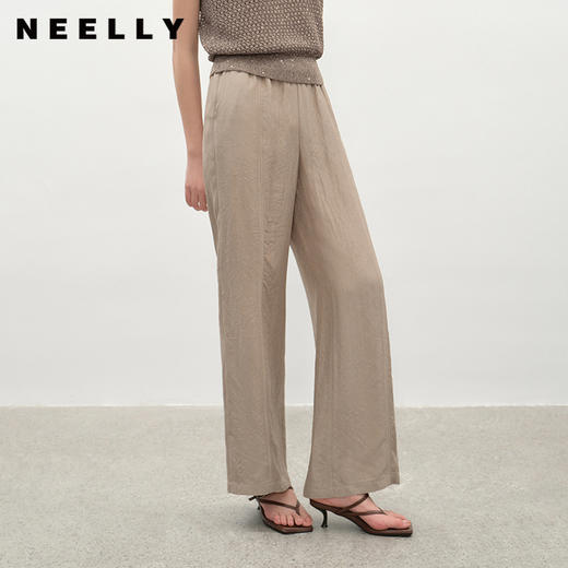 NEELLY纳俪商场同款夏季新款时尚百搭休闲阔腿裤女浅色简约长裤N25045H01101 商品图0