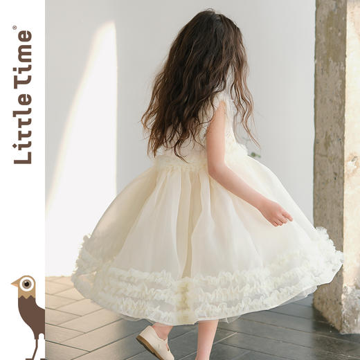 littletime女童钉珠中式纱裙新年高端礼服蓬蓬网纱裙子白色连衣裙 商品图1