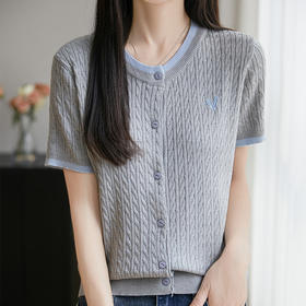 纤束马精纺羊毛扭花刺绣短袖 YYY-2507