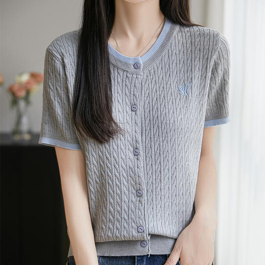 纤束马精纺羊毛扭花刺绣短袖 YYY-2507 商品图0