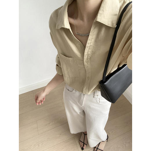 【专柜品牌品质】亚麻天丝棉V领衬衫 春夏季简约休闲长袖宽松上衣82209 商品图3