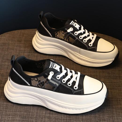 拼色圆头浅口拼接网纱绑带厚底平底真皮休闲鞋 商品图2