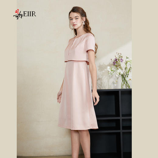 司歌假两件短袖连衣裙收腰缎面A911010X 商品图1