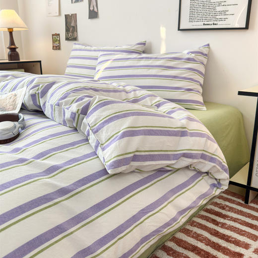 【水洗棉条纹四件套】全棉水洗棉四件套条纹床品套件纯棉简约件套床单被套 商品图10