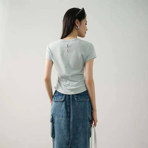 NEELLY纳俪商场同款夏季新款圆领正肩收腰短袖T恤女减龄修身上衣N25044T05501 商品图1