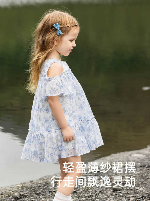 英氏女童连衣裙夏季短袖满印绣花2025新款女宝宝裙子YRLCJ2R007A 商品图3