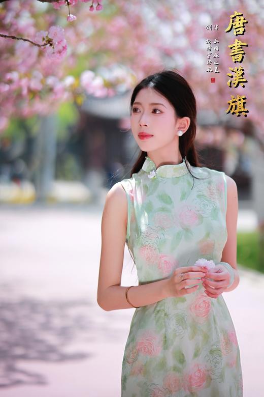 【绿 意】春夏季清新无袖立领旗袍浅绿色底配柔美花卉印花温婉雅致新中式 商品图2
