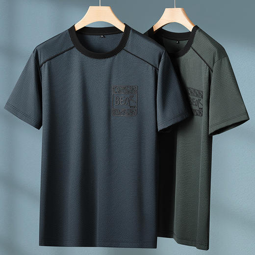 【冰丝】【DPF】大依优型大码短袖T恤圆领夏季薄款冰丝免烫半袖男士大码胖子时尚运动休闲上衣 商品图3