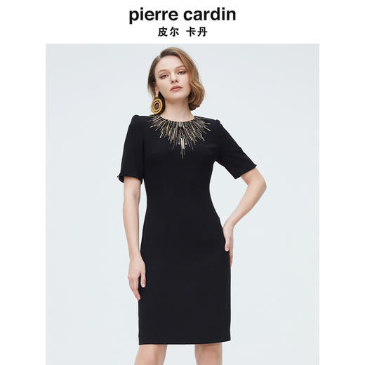 皮尔卡丹女装夏季时尚轻奢收腰礼服小黑裙P4222D4102B0 商品图3