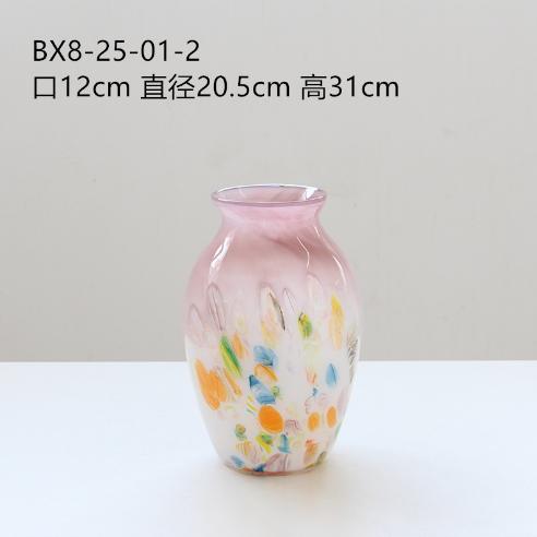 厂家直销中古风手工渐变粉紫色玻璃花瓶轻奢风桌面居家鲜花瓶批发 商品图7