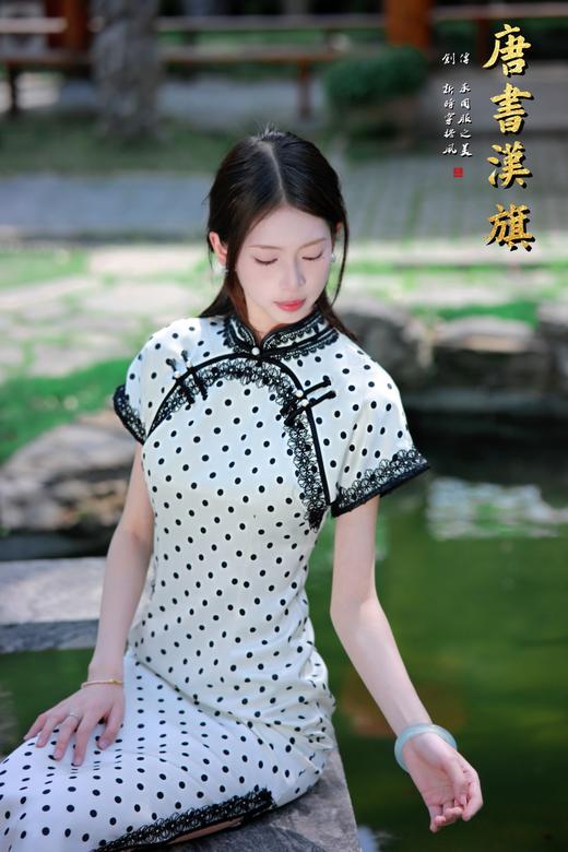 【繁 花】春夏季复古民国风黑白波点旗袍修身立领短袖温婉优雅气质尽显新中式 商品图5