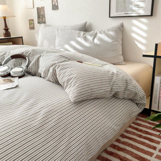 【水洗棉条纹四件套】全棉水洗棉四件套条纹床品套件纯棉简约件套床单被套 商品图8