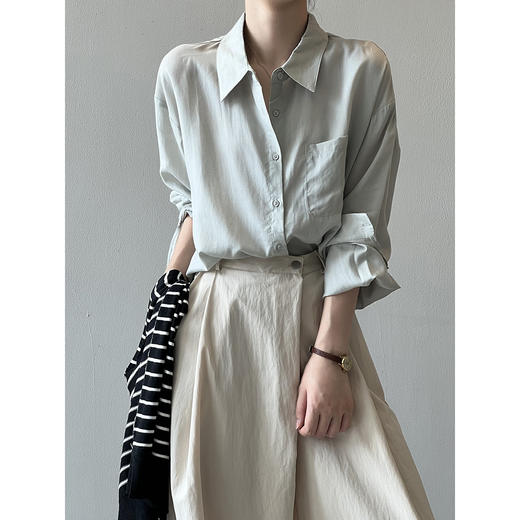 【专柜大牌品质】春夏天丝麻简约衬衫 设计感宽松叠穿衬衣82121 商品图2