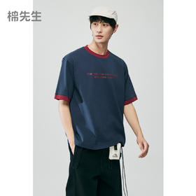 棉仓363801006-美式复古撞色印花T恤