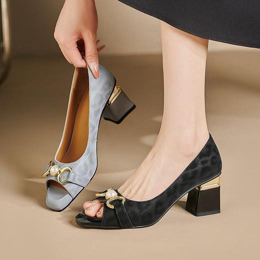 【预售5天】鱼嘴鞋子女凉鞋新款高跟真皮百搭粗跟小皮鞋夏季单鞋SY&Z212 商品图4
