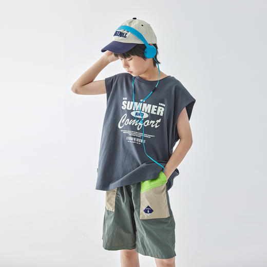 蓝汽水2025年夏季新款男童亲子款字母印花背心全棉休闲无袖T恤 商品图2