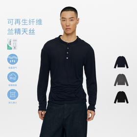 oneup天丝羊毛亨利领长袖T恤