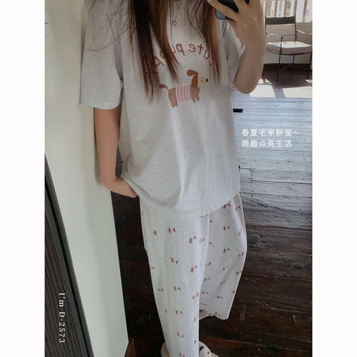 冰丝般细腻滑爽！春夏新款ins腊肠狗印花冰瓷懒宅衣 宽松休闲圆领家居服短袖长裤套装 商品图4