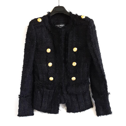 【95新】Balmain巴尔曼黑色金扣粗花呢小香风外套女士现售价：2500！030425AI120 商品图0