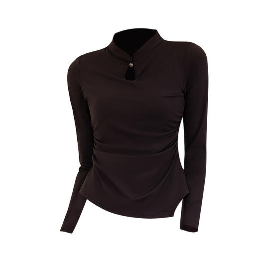 美愫瑜伽上衣女不规则下摆新中式盘扣国风印花褶皱修身禅修普拉提 商品图4