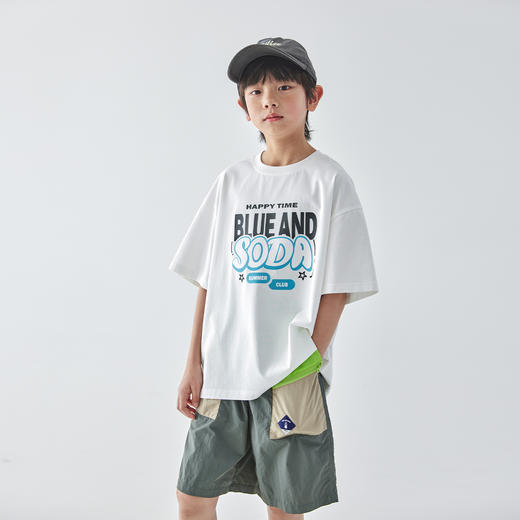 蓝汽水25年夏季新款男童纯色字母印花T恤抗菌凉感亲子款短袖 商品图4