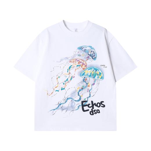 T3019夏季高级感新款潮牌字母印花圆领短袖T恤彩绘水母百搭简约上衣 商品图1