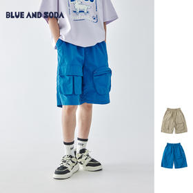 蓝汽水2025年新款夏季男童纯色工装短裤立体大口袋轻薄休闲五分裤