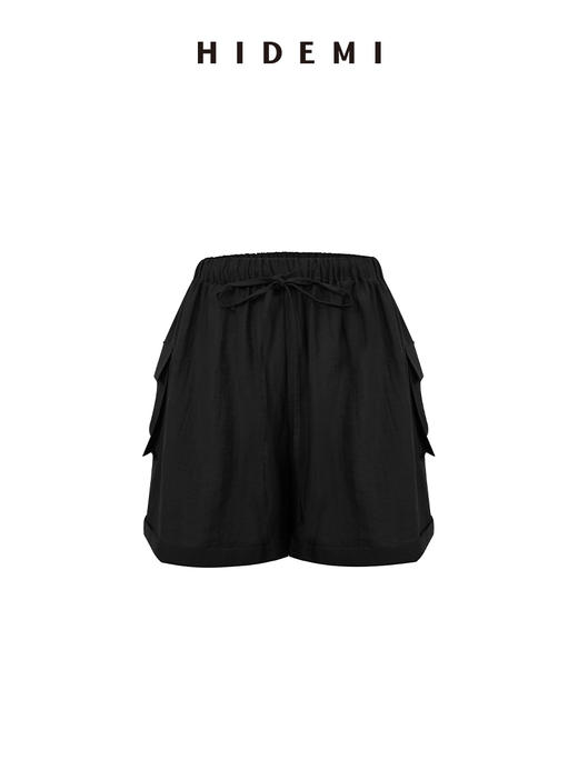 HIDEMI 口袋宽松显瘦松紧带短裤 雾霾蓝/黑色 商品图1