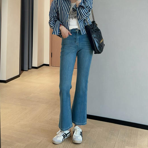 竹竿腿时髦显瘦高腰九分微喇牛仔裤弹力修身喇叭裤2025春款！ 商品图1