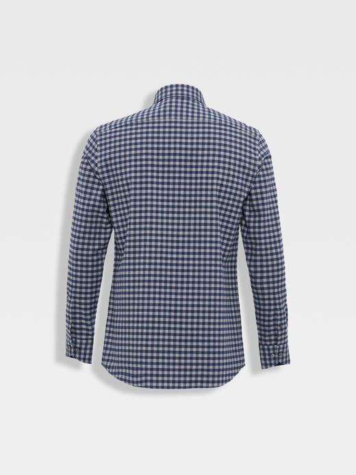 callisto蓝色全棉羊毛三色交织棋盘格长袖衬衫 FSSTL240C 商品图1