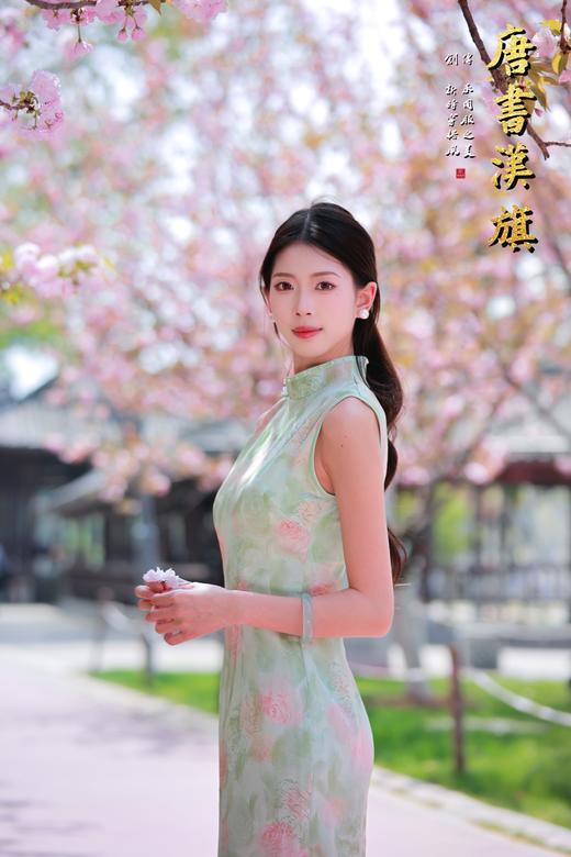 【绿 意】春夏季清新无袖立领旗袍浅绿色底配柔美花卉印花温婉雅致新中式 商品图3